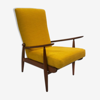 Scandart high back yellow bouclé armchair 60s 70s midcentury vintage retro ercol