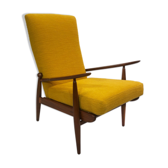 Scandart high back yellow bouclé armchair 60s 70s midcentury vintage retro ercol