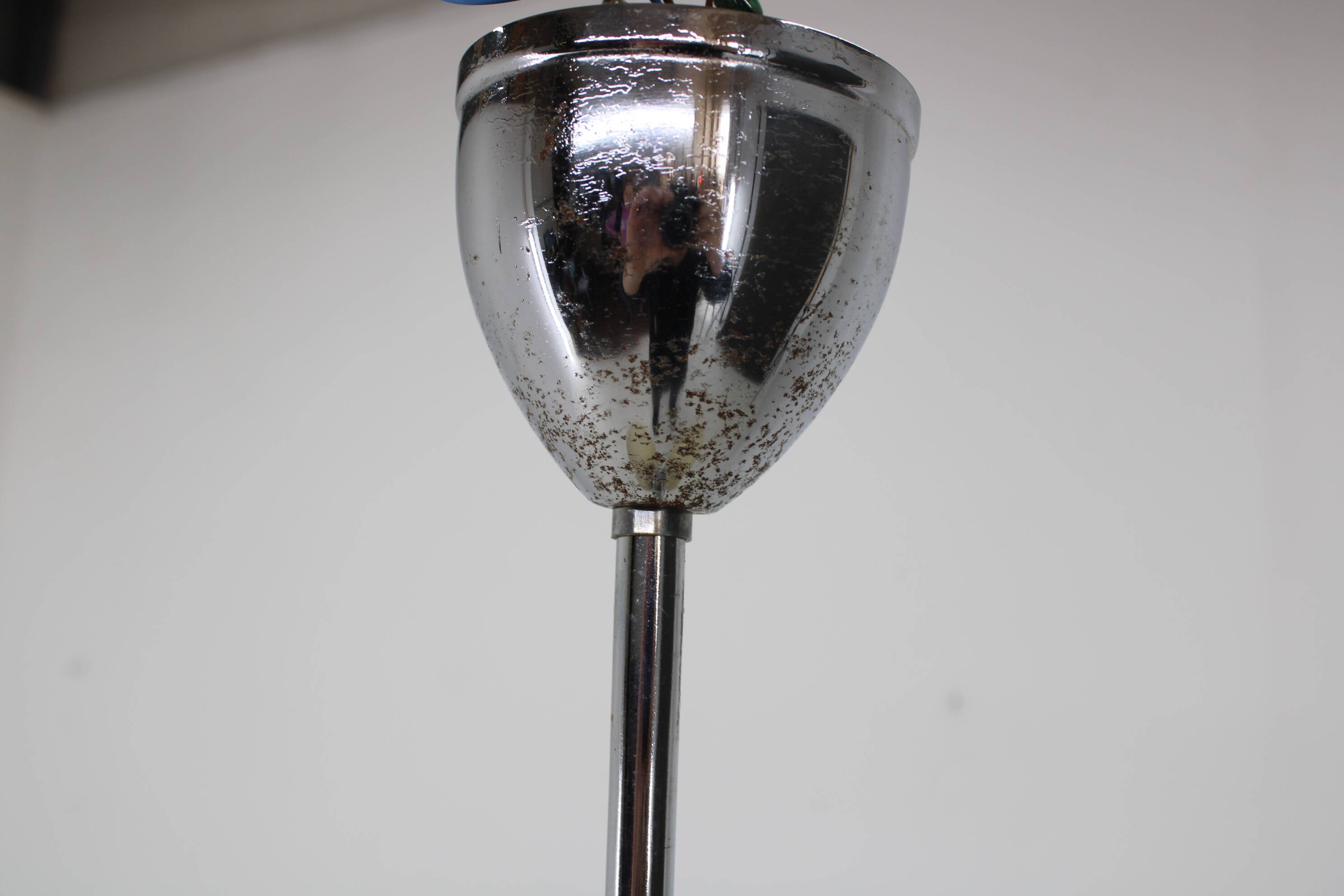 1930s Restored Bauhaus Chrome Plated Chandelier by Zukov , Czechoslovakia