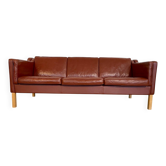 Vintage Danish mid-century Mogens Hansen 3-person cognac leather sofa