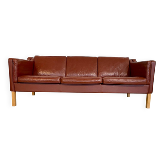 Vintage Danish mid-century Mogens Hansen 3-person cognac leather sofa
