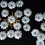 Pair of Murano white flower ceiling lamps. Italy 1980s
