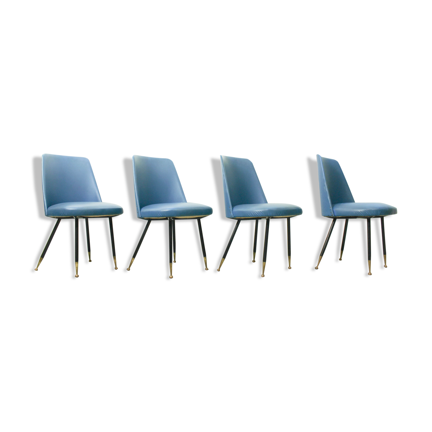 Set of 4 italian dining chairs with brass feet, 1950s