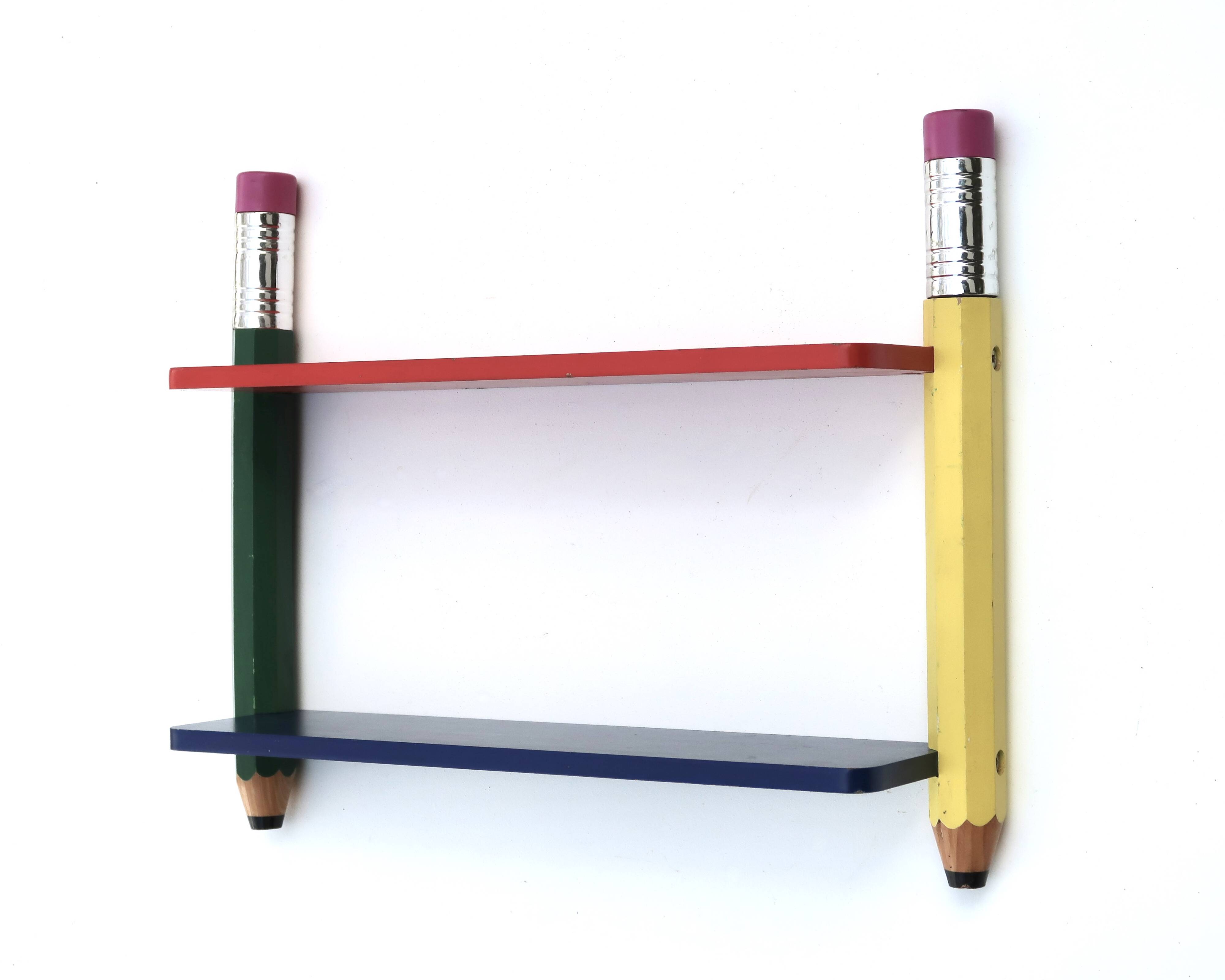 Wall shelf by Pierre Sala with giant pencils, 1980s.