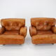 1970s design italian armchairs in wood and cognac leather