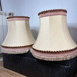 Pair of antique fabric lampshades with fringe
