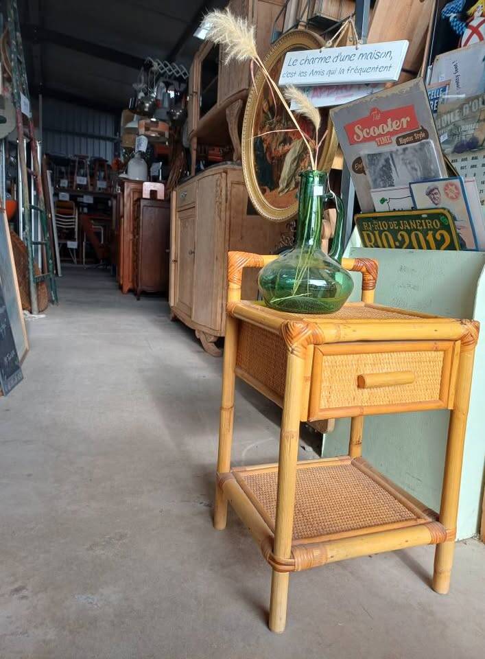 Vintage rattan bedside table