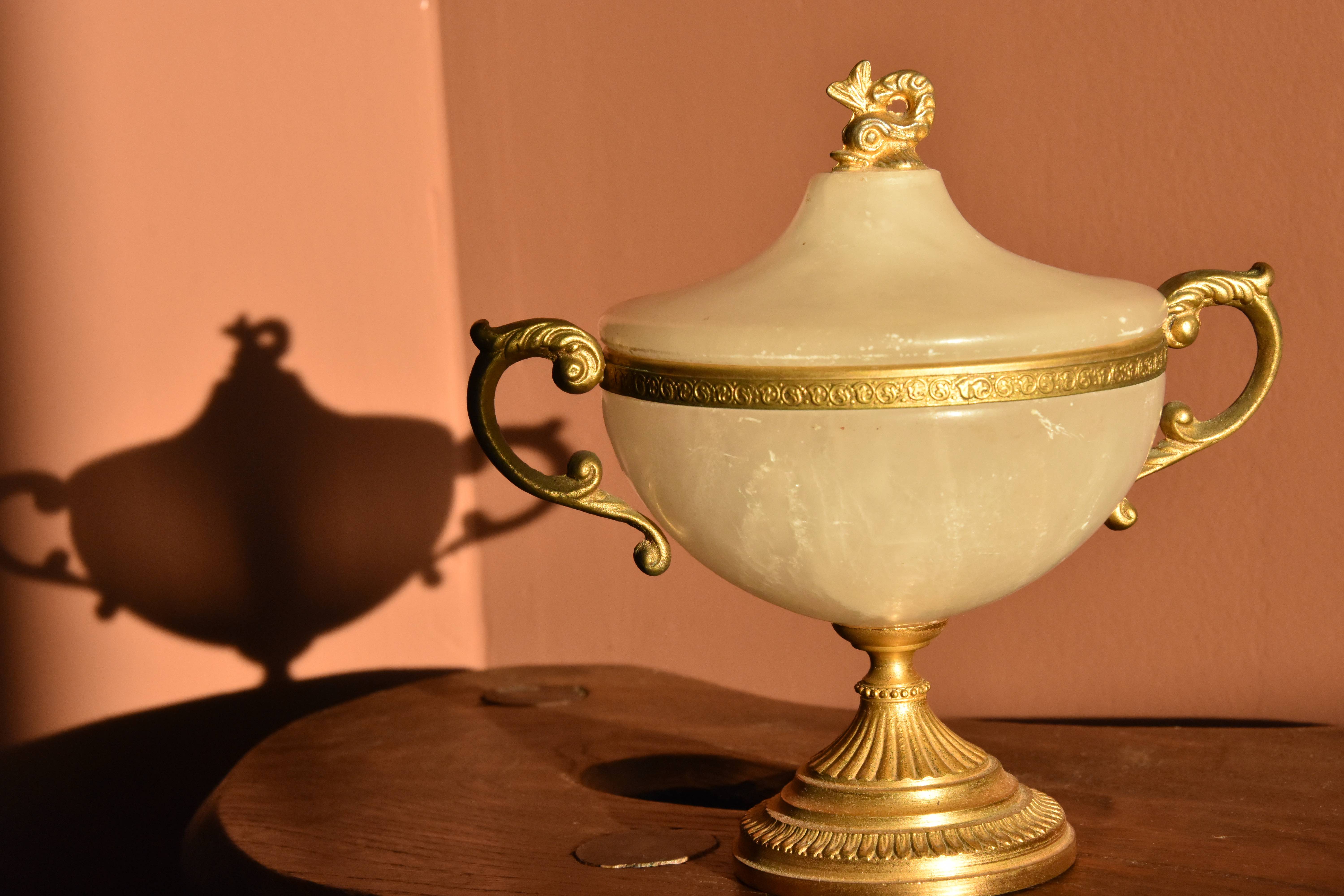 Alabaster and brass bonbonnière