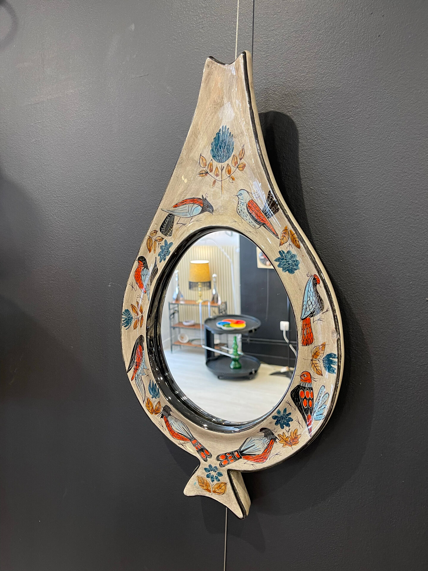 Ceramic mirror by Jean de Lespinasse 1960