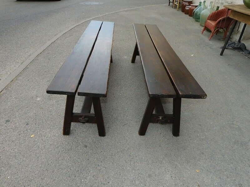 Pair of old solid wood benches