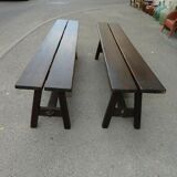 Pair of old solid wood benches