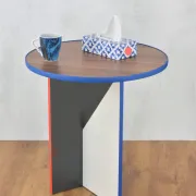 Handmade coffee table for self-assembly, made from recycled materials.