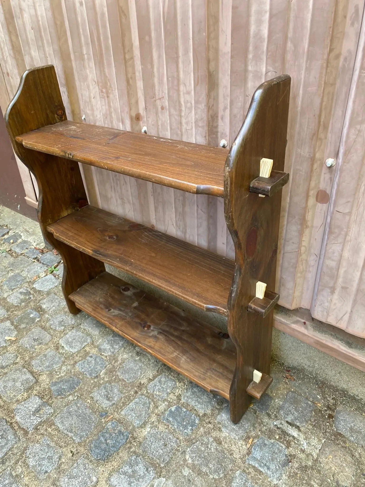 Rustic solid wood wall shelf 76x86cm 3 levels 1970