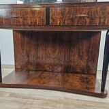 Art Decò dressing table in briar with large mirror and pink glass