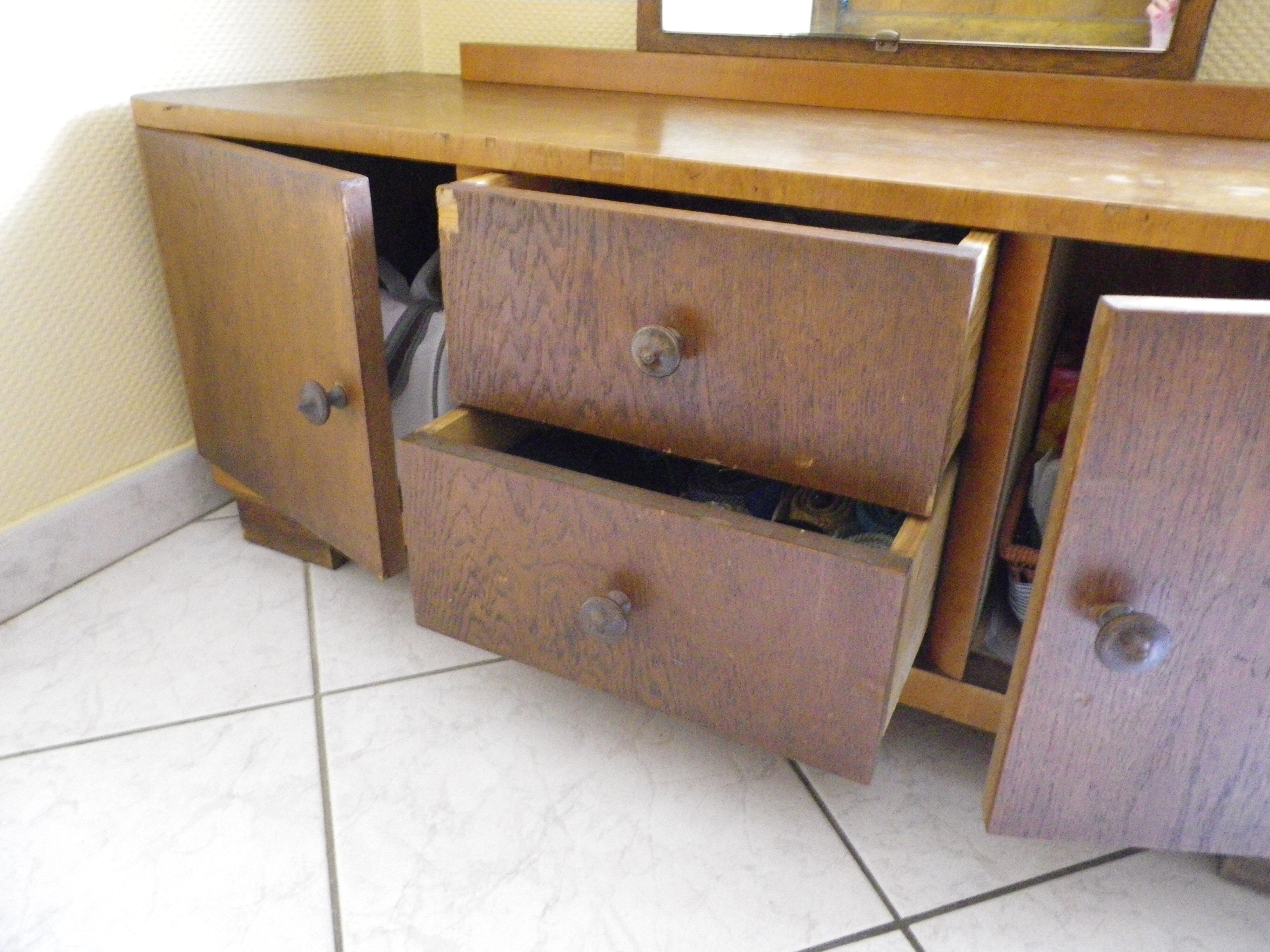 Art deco boat dressing table with large mirror 1940s
