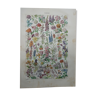 Lithographie gravure sur les fleurs datant de 1905