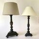 Duo wooden lamps, new 2 M fabric cables, lampshades