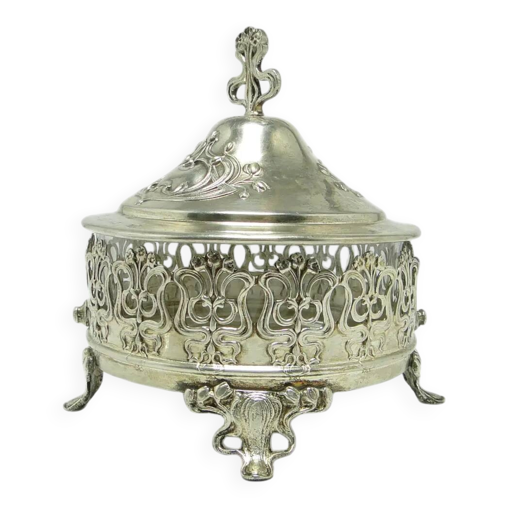 Bonbonnière, Art Nouveau, laiton argenté, Allemagne, début du 20e siècle