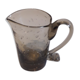 Miniature pitcher in bubbled glass blown smoked color