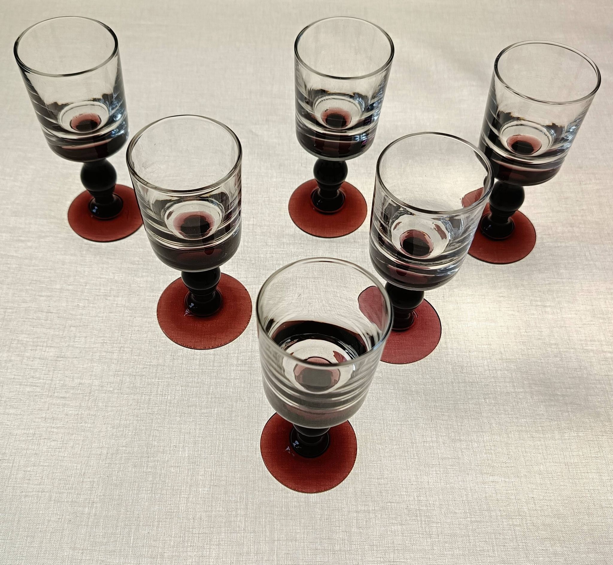 6 verres apéritif anciens, verre vintage pied prune