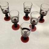 6 antique aperitif glasses, vintage plum-footed glass