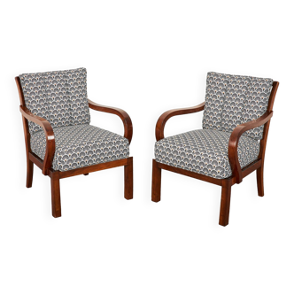 Fauteuils vintage autrichiens Bauhaus-Art Déco en noyer dans le style de Lajos Kozma 1930, Set de 2