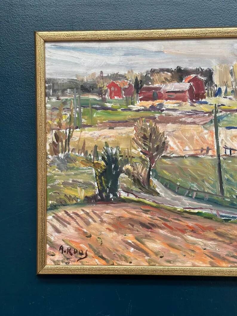 Original Swedish Oil on Panel – “Landscape” by Alexander Roos (1895–1973) – Signed – Vintage & Framed – 48 × 41 cm