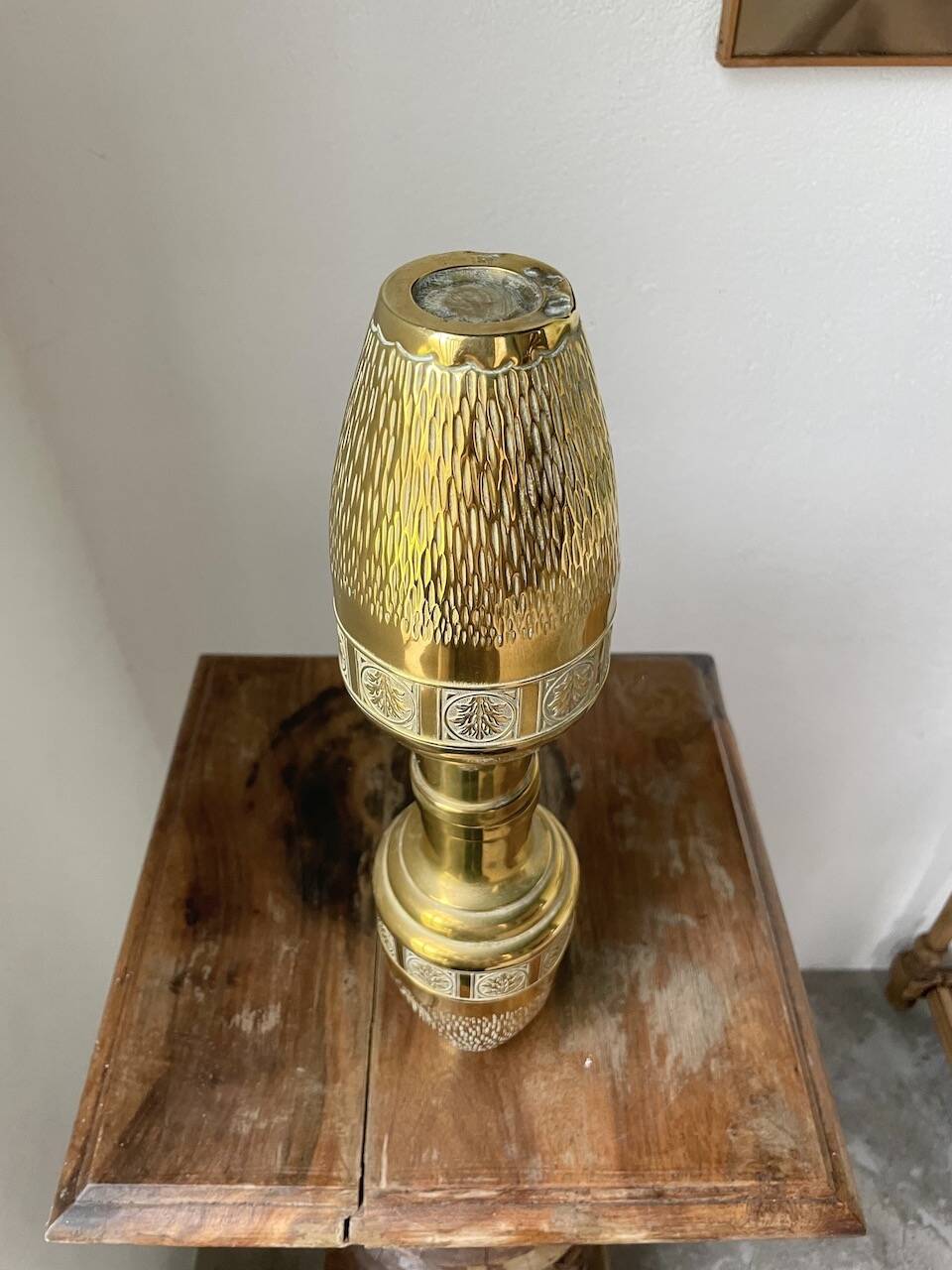 Duo of embossed brass vases