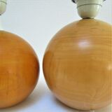 Paire de pieds de lampes boules bois massif Par IMT italie vintage