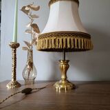 Chic retro lamp with a bronze pagoda fringe shade, 1950.