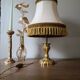 Chic retro lamp with a bronze pagoda fringe shade, 1950.