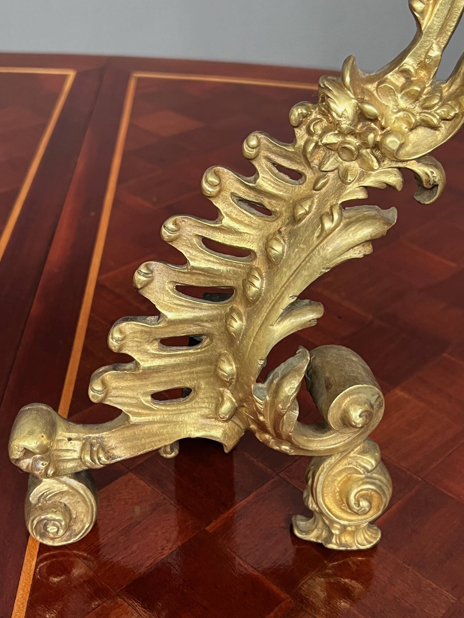 Massive gilded bronze fireplace decoration in Rococo style.