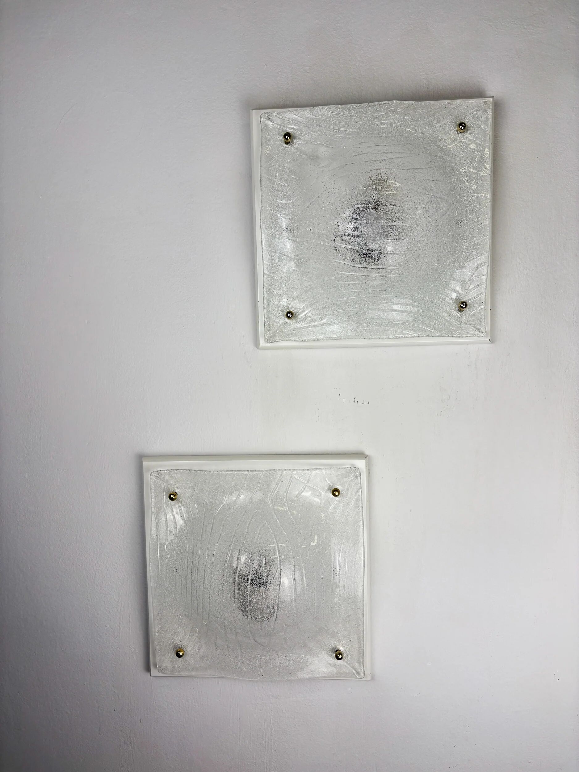 Pair of Murano frosted textured glass wall lights, Italy, 1960s