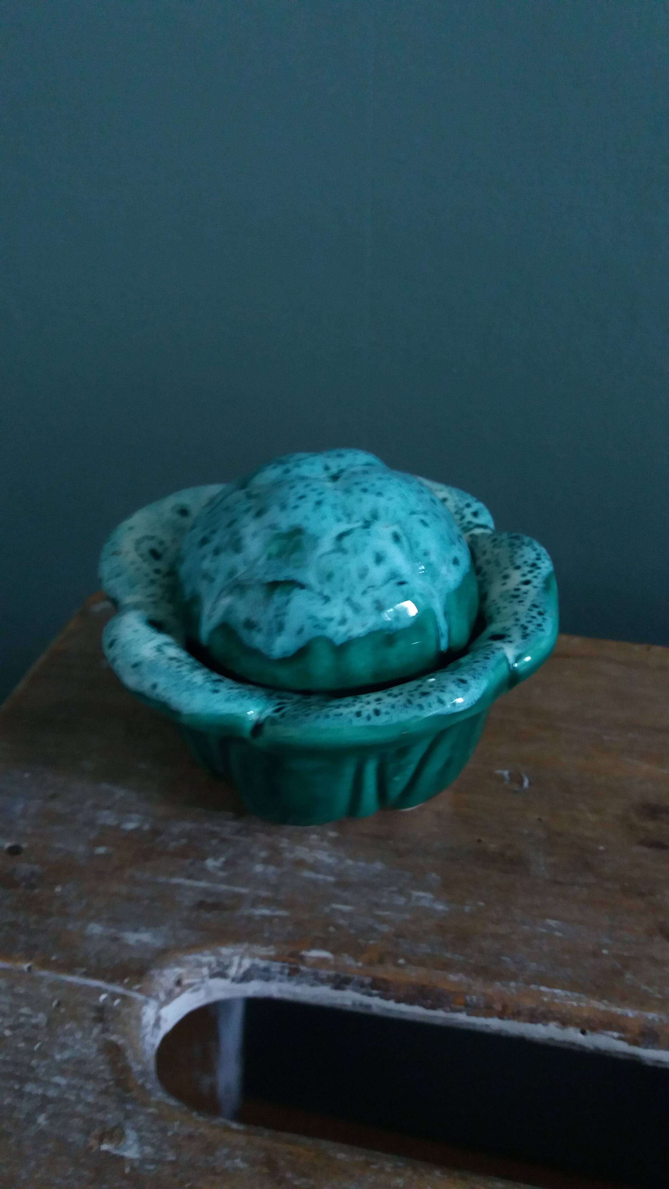 Cabbage mustard pot in slip