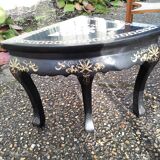 Table basse décor asiatique incrustation de nacres ancienne vintage