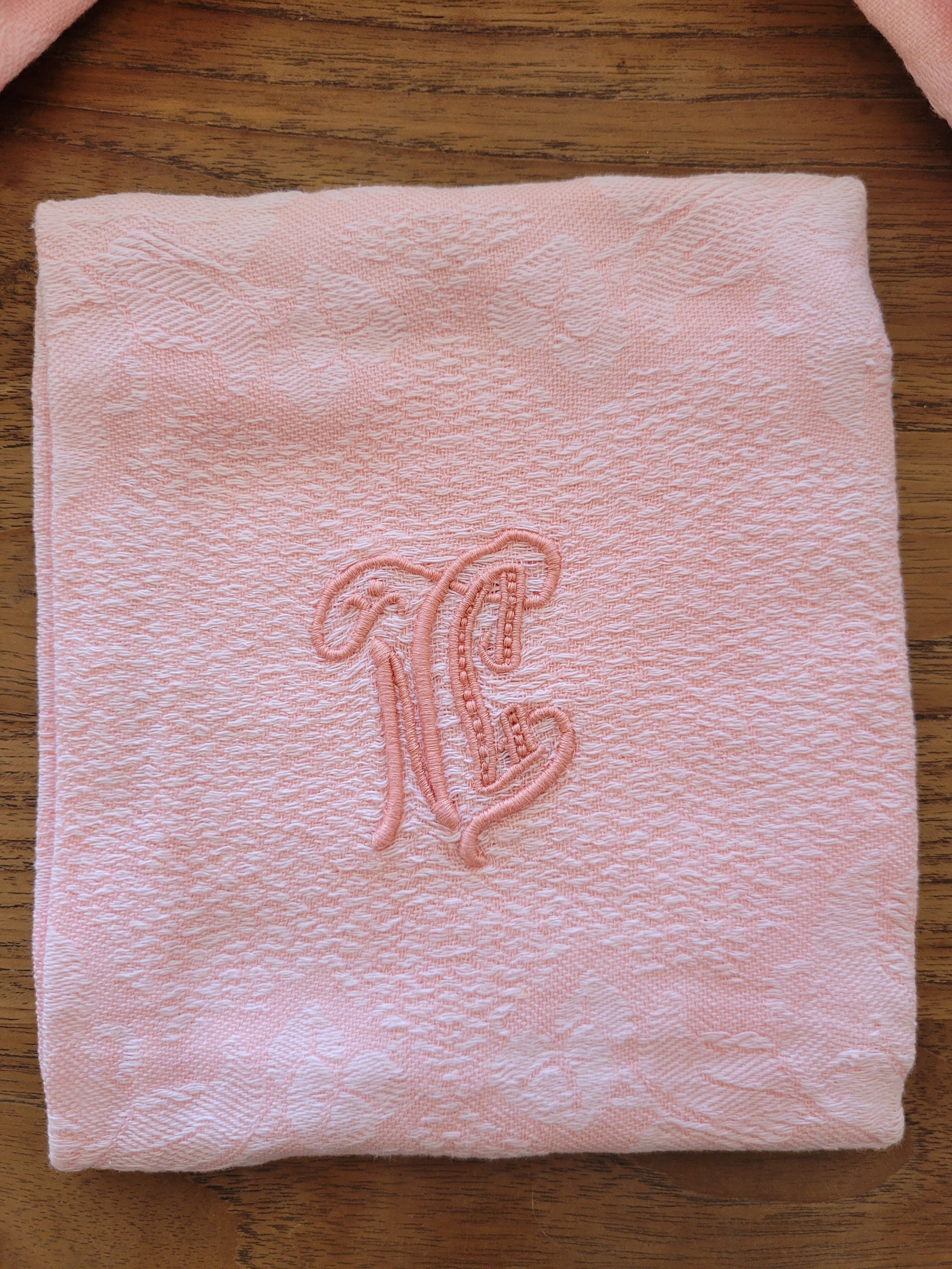 9 pink art deco towels monogrammed NC