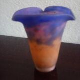 MULLER FRERES LUNEVILLE - Orange-purple marbled glass tulip - signed