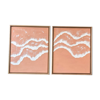 Relief paintings of white coral waves