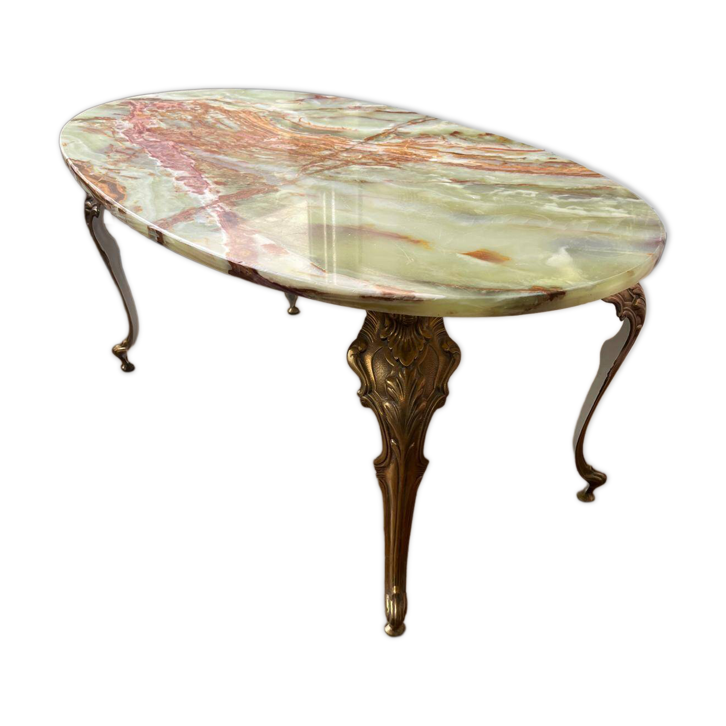 Vintage coffee table in polychrome marble – Louis XV style – Restored