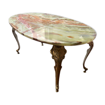 Vintage coffee table in polychrome marble – Louis XV style – Restored