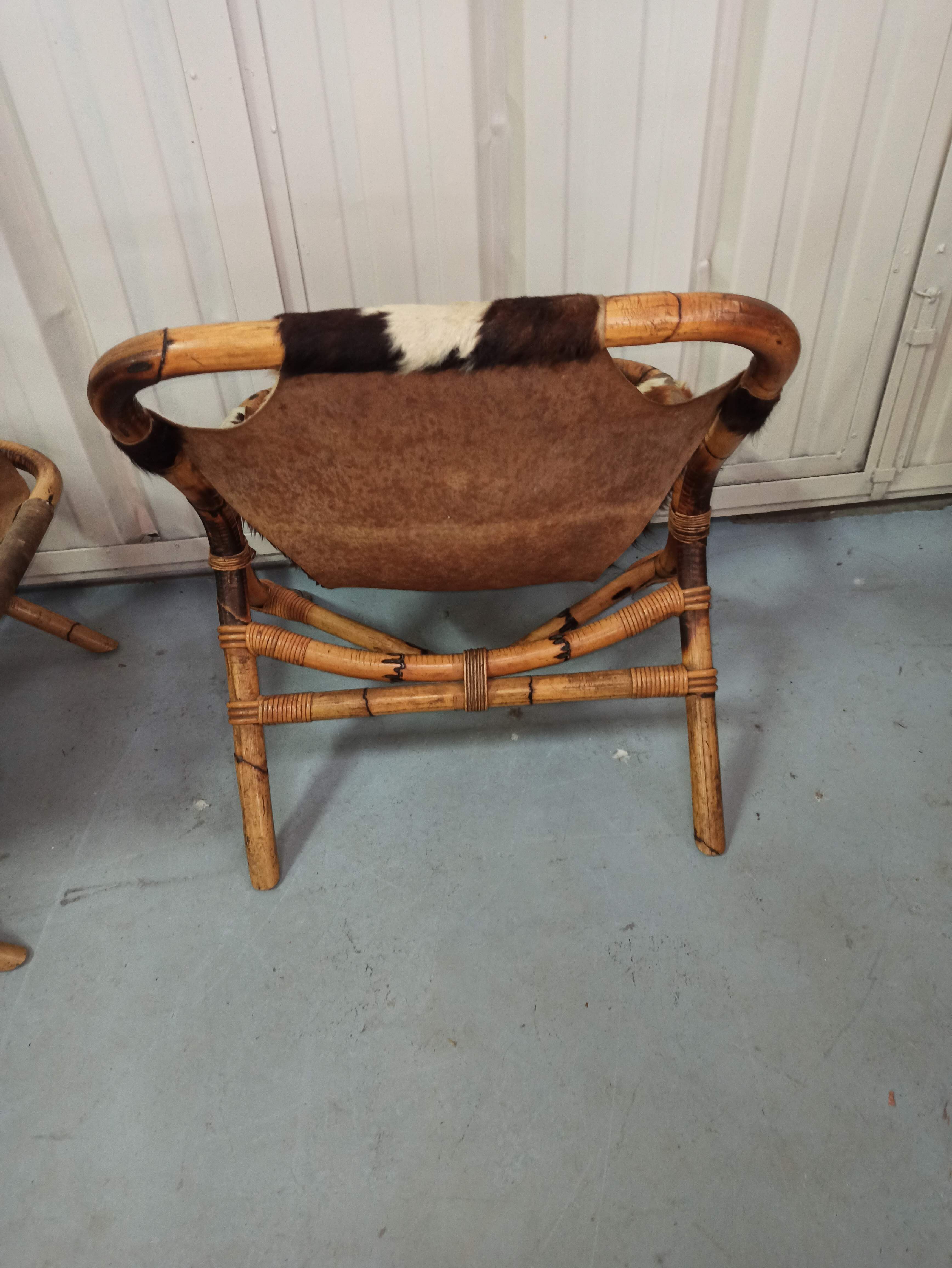 Pair of armchairs bamboo leather skin rohé noordwolde
