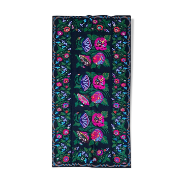 Handwoven Romanian rug with colorful bohemian floral design 294x146cm
