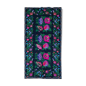 Handwoven Romanian rug with colorful bohemian floral design 294x146cm