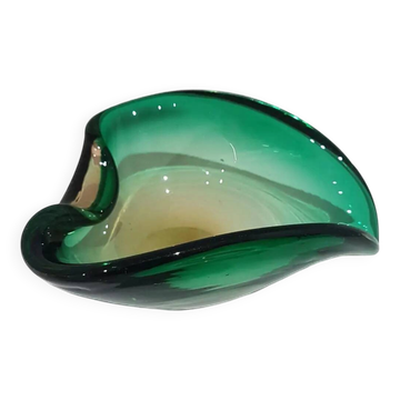 Ashtray, green-brown glass, designed by E. Beranek, Škrdlovice, Czechoslova