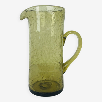 Green bubbled glass pitcher 26 cm, Biot