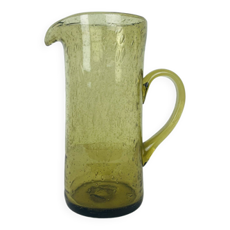 Green bubbled glass pitcher 26 cm, Biot