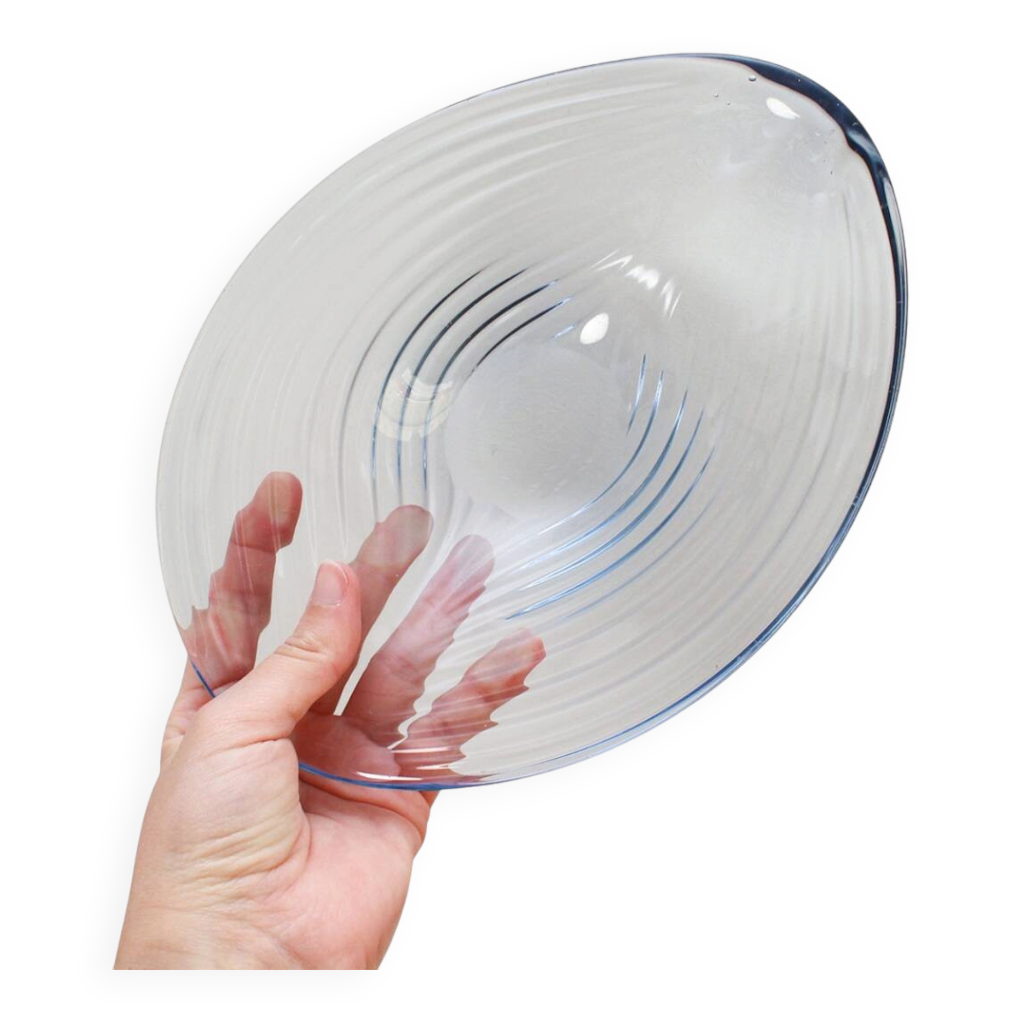 Plat de service en verre vintage bleu