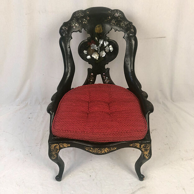 Napoleon III gondola chair in wood and black lacquered papier-mâché and burgauté