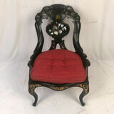 Chaise gondole Napoléon III en bois et papier mâché laqué noir et burgauté