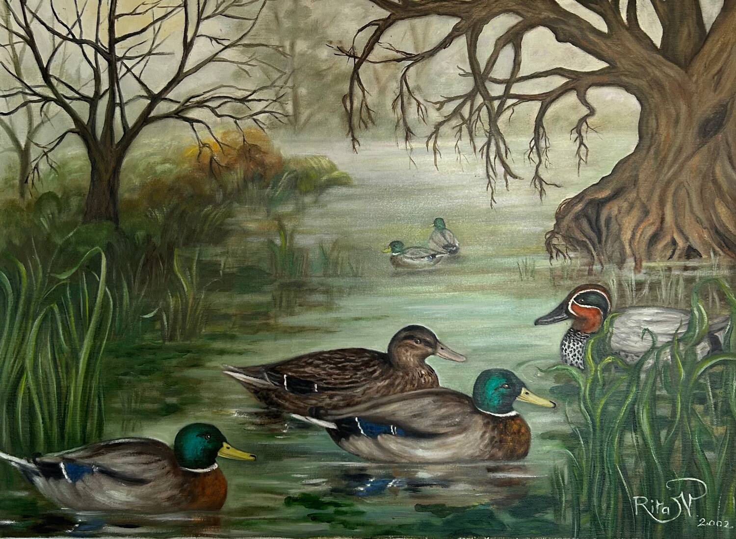 Painting of ducks in autumn